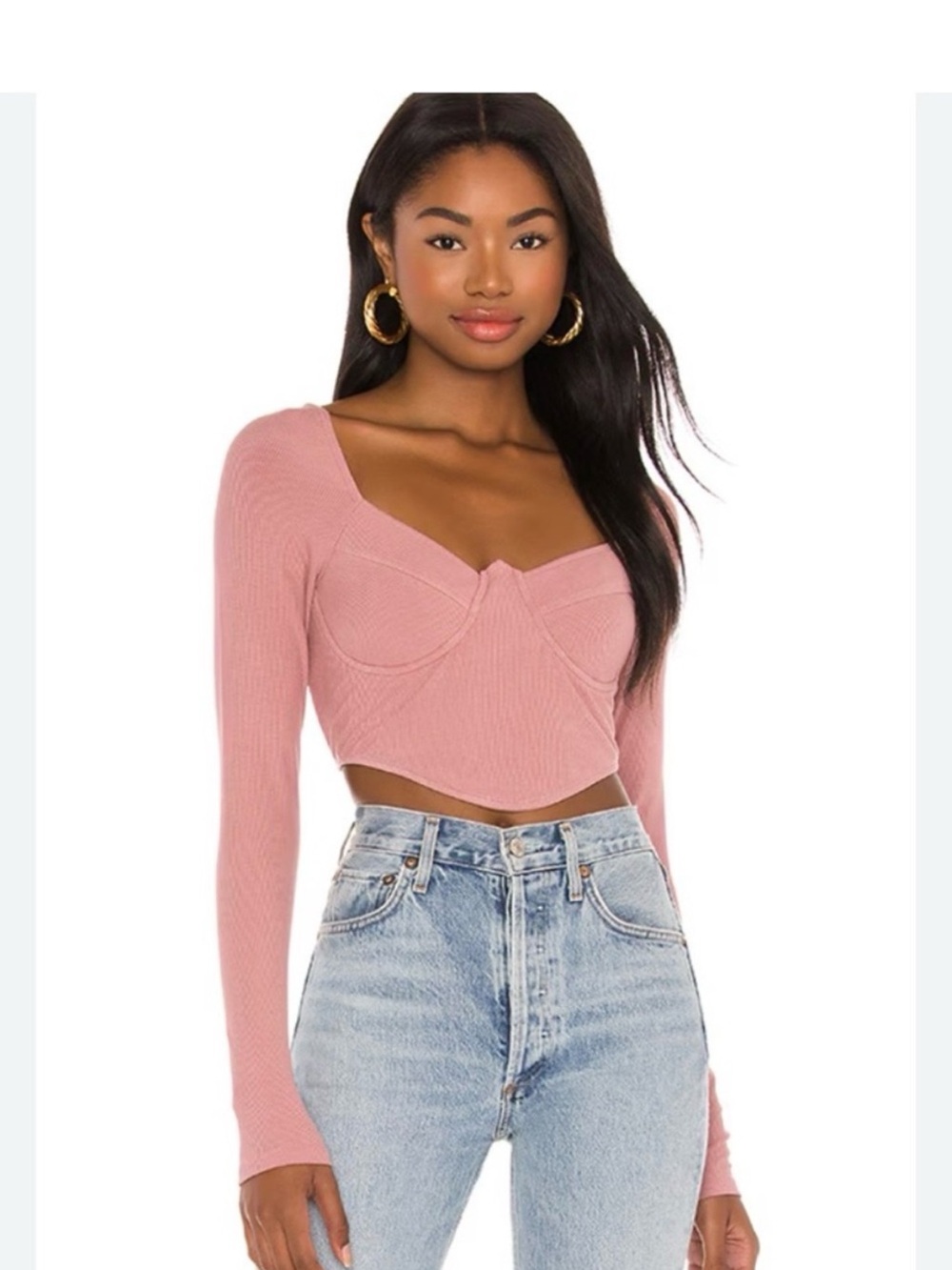 superdown dusty mauve long sleeve corset crop top